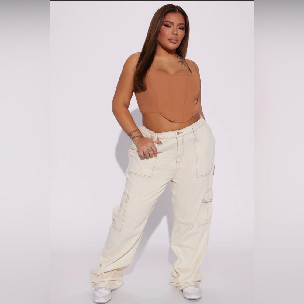 20W Plus Cargo Carpenter Jeans - Off White